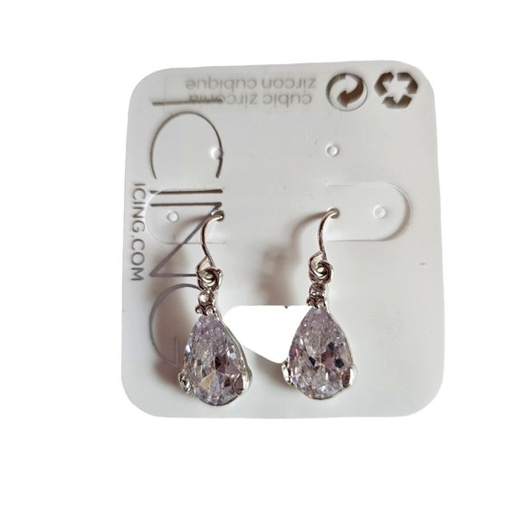 Icing Cubic Zirconia Earrings Tear Drop Elegant Silver Tone New Gift - Picture 5 of 8